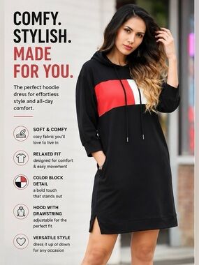 Z Avenue Color Block Hoodie Dress Size 3X Athleisure Tunic